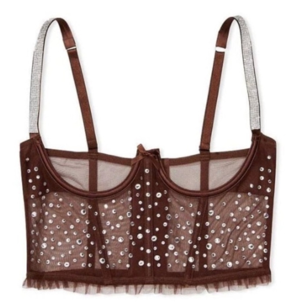 New! Victorias Secret open cup shine strap rhinestone bustier bra 22942
